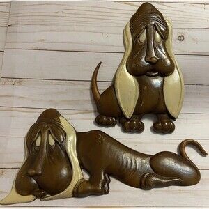 Vintage 1967 SEXTON USA Cast Metal Wall Plaques Basset Hounds #1206 Dog Lover